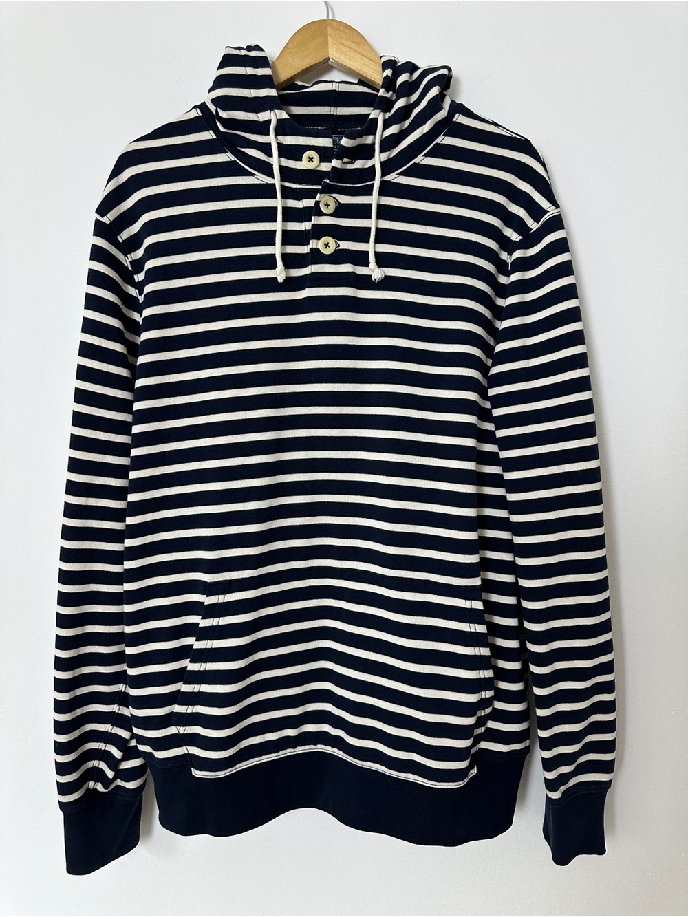 J.Crew Vintage Fleece Striped Button Hoodie Sweatshirt Men's XL Navy White